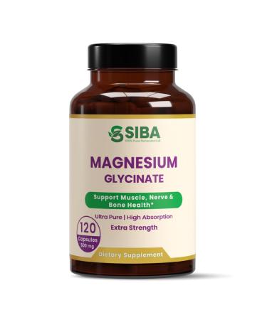 SIBA Magnesium Glycinate 500mg High Absorption Supplement for Sleep Muscle Recovery Nerve Function Bone Health Natural Calm Relaxation Support Vegan Capsules Non GMO 120 Count