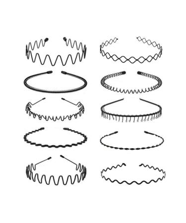 LOVINSHOW 10 Pcs Metal Headbands for Men Women, Simple Fashion Metal Spring Wavy Hair Bands Nonslip Unisex Black Headband Hair Hoods for Home, Outdoor, Sports & Yoga Use