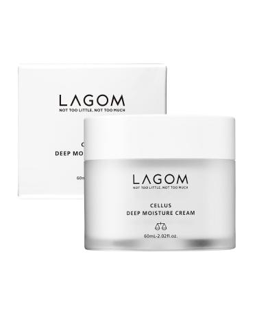 LAGOM Cellus Deep Moisture Cream Natural Moisturizer with Jojoba Oil Ceramide Panthenol Fragrance-Free Herbal Silky Facial Hydrating Lotion for Sensitive Dry Oily All Skin Type Face 60ml 2.02oz