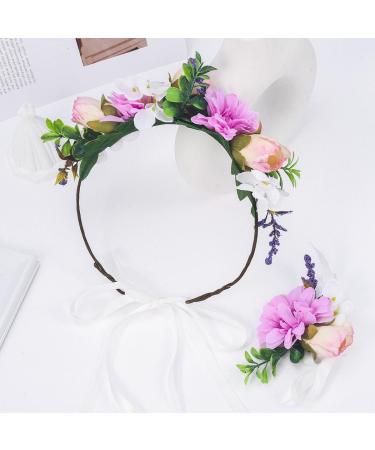 IYOU Flower Crowns Wreath Purple Daisy Floral Headband Wrist Band Wedding Party Festival Photos Headpiece for Women and Girls - Buy Online on GoSupps.com