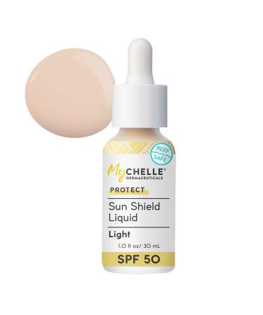 MyCHELLE Dermaceuticals, Sun Shield Liquid SPF 50 Light (1 Fl Oz) - Tinted Sunscreen for All Skin With Oil-Absorbing Bentonite Clay - Use as Sheer Foundation or Makeup Primer for Matte Finish