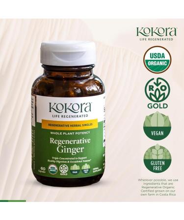 kokora Regenerative Ginger - Regenerative Organic Certified Ginger Root Extract & Powder - Vegan & Gluten-Free - Supports Healthy Digestion & Stress Response - 60 Capsules - Buy Online on GoSupps.com