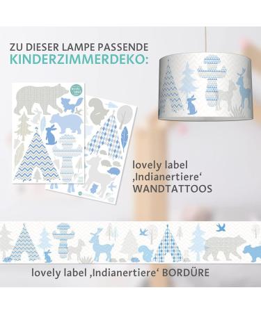 Lovely Label Indian Animals Ceiling Lamp for Kids - 30x20 cm Baby Room Decoration - Blue Beige Lampshade Included - Buy Online on GoSupps.com