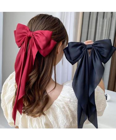 Elegant Satin Hair Bows Clips for Women - Chic Large Bow Barrette Slides with Long Tail - Ideal Hair Accessories for Girls Metal Clips for Secure Hold Perfect for Daily Outfits  - Buy Online on GoSupps.com