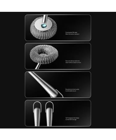 Scourer with Long Handle - Flexible Stainless Steel Pot Scourer with Hanger Uitility Gadgets for Non-Stick Pans Iron Pots Bowl Dishwashing Sink Dyog - Buy Online on GoSupps.com