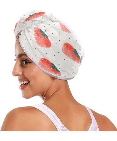 Watercolor Strawberry Dry Hair Cap & Towel Set | Quick Dry Soft Super Absorbent - 2 Piece with Button Headband - Buy Online on GoSupps.com