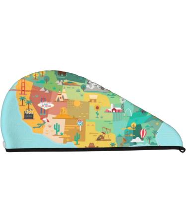USA Tourist Map Microfiber Hair Towel - Soft Super Absorbent Coral Velvet Wrap for Women with Long Curly & Thick Hair - Buy Online on GoSupps.com