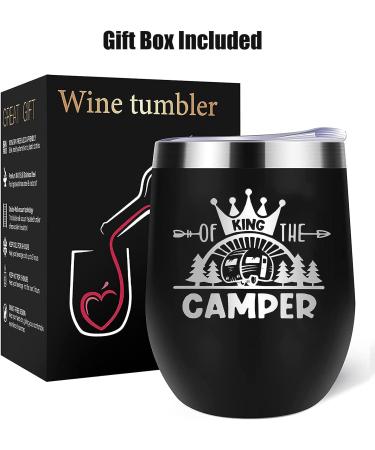 Coolertaste King Of The Camper Wine Tumbler - 12oz Happy Camper Gift for Campers Outdoors - RV Hiking Camping Coffee Mug - Buy Online on GoSupps.com