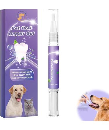 Cvreoz Pet Oral Repair Gel Pet Oral Restoration Whitening Gel Pet Breath Freshener Gel Pet Brush Free Oral Gel for Most Cats and Dogs Targets Tartar Eliminate Bad Breath (1PCS)