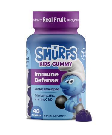 The Smurfs Immune Support Supplement Vitamins for Kids with Elderberry  Zinc  Vitamin C & D for Immune Defense | Made with Real Fruit in a Smurf Berry | Doctor Developed & Non-GMO Formula | 40 Gummies