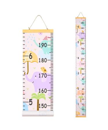 MHJY Height Chart for Kids Height Measure Wall Chart Child Growth Chart Wooden Ruler 7.9'' x 79'' Canvas Height Measurement Hanging Wall Decor for Baby Girls Boys Toddler Bedroom Nursery Happy Elephant