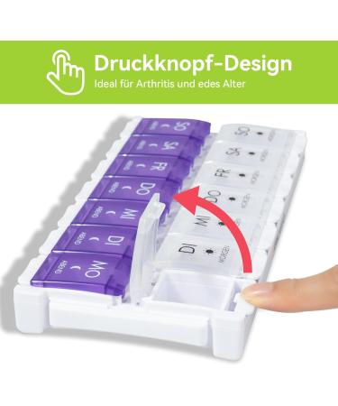 Weekly Pill Organizer - 7 Day Medication Box with Removable Compartments | Purple & White Tablet Storage Solution for International Shipping - Buy Online on GoSupps.com