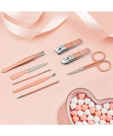8-in-1 Stainless Steel Manicure Pedicure Kit with Pink Leather Travel Case - Professional Nail Grooming Set - Buy Online on GoSupps.com