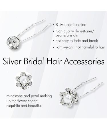 InSowni 128 Pack Silver Pearl Flower Rhinestone Wedding Hair Pins & Clips for Brides & Bridesmaids - Buy Online on GoSupps.com