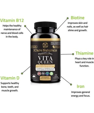 Multivitamins for Women - Halal | Gluten-Free | Vegetarian Friendly | Manufactured in Canada| GMP Certified | - Iron Vitamin D3 B Vitamins and Antioxidant Vitamins C and E - Nourish Hair Skin & Nails - 60 count - Buy Online on GoSupps.com