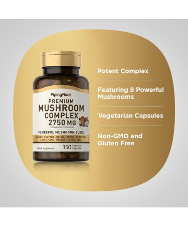Piping Rock Mushroom Complex Capsules 2750mg - 150 Pills, 8 Mushroom Extract Blend | Herbal Supplement - Buy Online on GoSupps.com