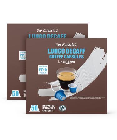 by Amazon Lungo Decaf Coffee Capsules Compatible with Nespresso Medium Roast 100 Count (2 Pack of 50) Rainforest Alliance Certified