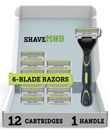 ShaveMOB 6-Blade Men's Razor Kit (Flex Head Handle + 12 Refills) - The Caveman Shaving Kit 13 Piece Set