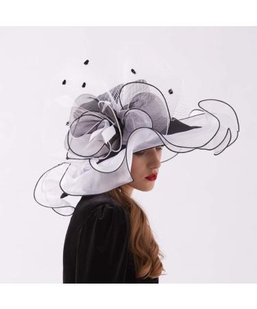 Women's Kentucky Derby Hat - Organza Two-Way Wear with Flower Accent - Black/White (Medium) - Buy Online on GoSupps.com