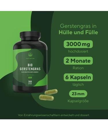 Organic Barley Grass 360 Capsules | 3 000mg Daily Dose | Vegan Selenium Rich | True Nature - German Cultivation - Buy Online on GoSupps.com