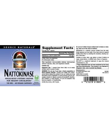 Source Naturals NSK-SD Nattokinase Systemic Enzyme for Healthy Circulation* 100mg - 60 Vegan Capsules 60 Count (Pack of 1) - Buy Online on GoSupps.com