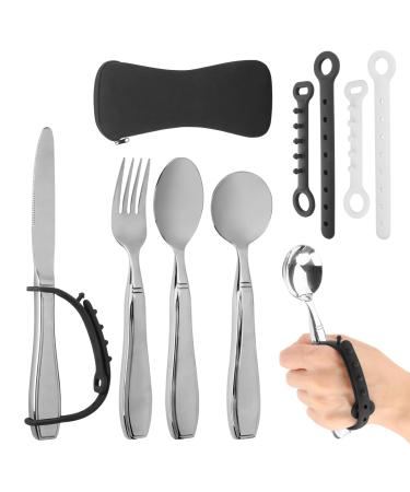 Weighted cutlery with Universal cuff from Tilcare-weighted cutlery for hand tremors and Parkinson's patient set with bag 4 universal cuff straps fork knife and 2 spoons