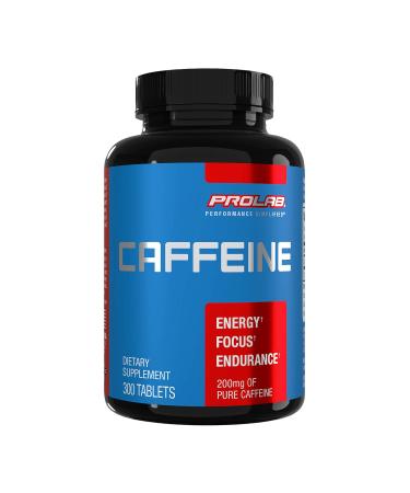 ProLab Caffeine Tablets 200mg - 300ct | Energy Support Helps Enhance Endurance & Mental Focus Reduce Fatigue Pre-Workout Extra Strength