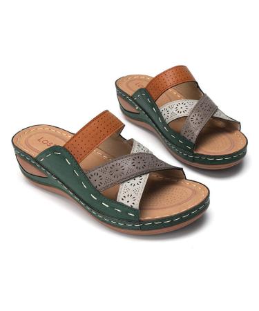 Women's sandals wedge heel open toe flip-flop flops for summer women's peep-toe sandals made of synthetic leather 3 blue 38 (3 blue 40 EU) 3 Blauw 40 EU