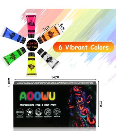 AOOWU UV Glow Face Paint Set - 6 Neon Fluorescent Colors for Blacklight Parties & Carnivals - Buy Online on GoSupps.com