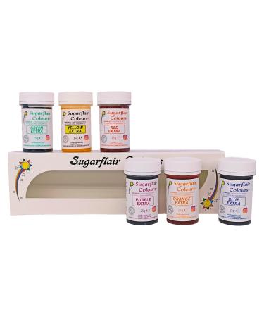 Sugarflair Extra Rainbow Food Colouring Paste Set Extra Concentrated Paste for Use with Buttercream Sugar Pastes Royal Icing Cake Mix and more Vibrant Colour Food Dye - 6x 25g
