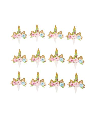 HONMEET 36 Pcs Unicorn Cake Insert Unicorn Cupcake Toppers Cupcake Decorations Happy Birthday Decor Cake Diy Ornament Animal Cupcake Toppers Rainbow Baby Cakes Roses Socket Assorted Color