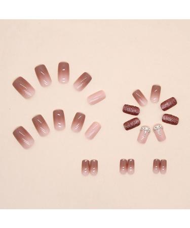 Justotry 24-Piece Diamond Angular Short Brown French Artificial Nails - Trendy Press-On Square Fingernails for Women - Buy Online on GoSupps.com