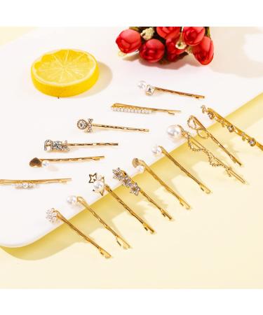 Doromy 15 Packs Rhinestone Faux Pearl Wedding Hair Clips - Elegant Golden Metal Flower Barrettes for Women and Girls - Buy Online on GoSupps.com