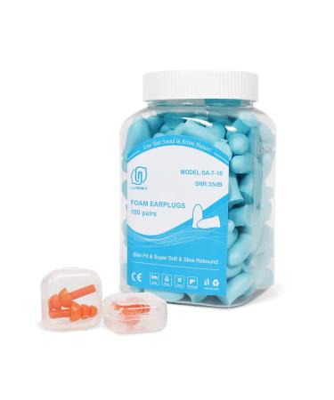 Slim Size Foam Ear Plugs for Small Ear Canals Women, Kids, 100 Pairs, 35dB SNR Noise Canceling Sound Blocking Reduction Earplugs for Sleeping, Snoring, Work, Shooting, Studying, Loud Noise, Lake Blue