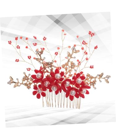 HAPINARY Handmade Comb Hair Insert Comb Bridal Headpiece Flower Hair Combs Wedding Side Comb Wedding Hair Combs Pearl Comb Clip Crystal Headpiece Tiara Red Hanfu Bride Headgear - Buy Online on GoSupps.com