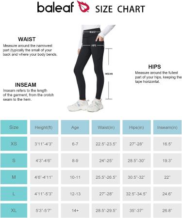 BALEAF Girls' Fleece-Lined Leggings - Black, Medium | Youth Compression Pants with Pockets - Buy Online on GoSupps.com