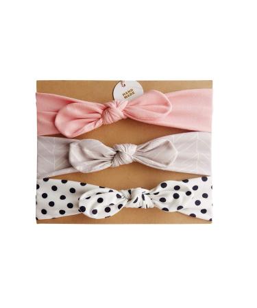 COUXILY 3 Pieces Baby Girl Headband Boutique Quality Elastic Headbands Cotton Hairband with Bow for 6-48 Months (C05)