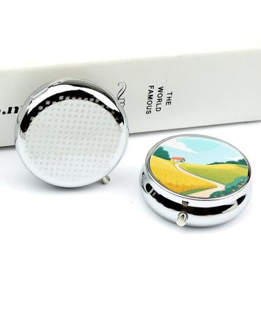 Travel Pill Box - 3 Compartment Portable Medicine Organizer with Sunny House Field Print - Ideal for Handbags & Pockets - Buy Online on GoSupps.com