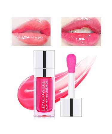 Prreal Tinted Lip Oil Plumping Lip Gloss Hydrating Lip Glow Oil Lip Care Moisturizing Clear Toot Lip Oil for Dry Lips Water Glossy Glass Lip Oil Gloss Non-Sticky Shine Lip Tint (Raspberry)