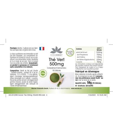 Premium Green Tea Extract 500mg - 90 Vegan Capsules | 50% Polyphenols - High EGCG | Herbadirekt by Warnke Vital Substances - German Quality - Buy Online on GoSupps.com