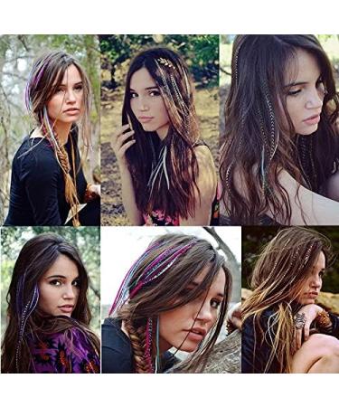 Synthetic Feather Hair Extensions Kit 16 Inch 20 Pcs Mixed Colors Straight Hair Extensions - Bonus 50 Pcs Silicone Lined Micro Rings & Crochet Hook - Buy Online on GoSupps.com