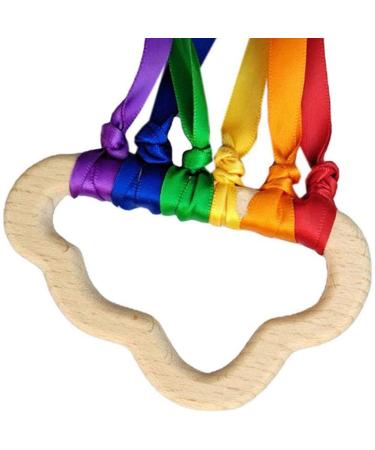 Tianbi 2x Rainbow Wooden Band Rings - Baby Bite Rings Sensory Toys Natural Ribbon Teethers Perfect Shower Gifts - Buy Online on GoSupps.com
