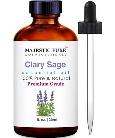 MAJESTIC PURE Clary Sage Essential Oil Premium Grade Pure and Natural for Aromatherapy Massage Topical & Household Uses 1 fl oz