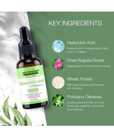 Neutriherbs Hyaluronic Acid Serum - Lightweight Hydrating Facial Serum for Oily & Acne-Prone Skin (30ml) - Rapidly Moisturizes & Revitalizes Dehydrated Skin - Buy Online on GoSupps.com