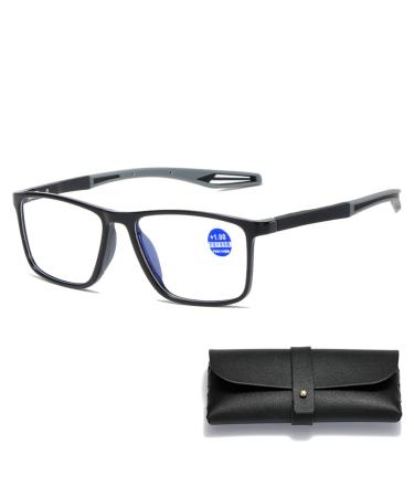 Knhorfad Ultra-light anti-blue light presbyopia glasses for men progressive distance and close reading glasses with double usage black gray +1