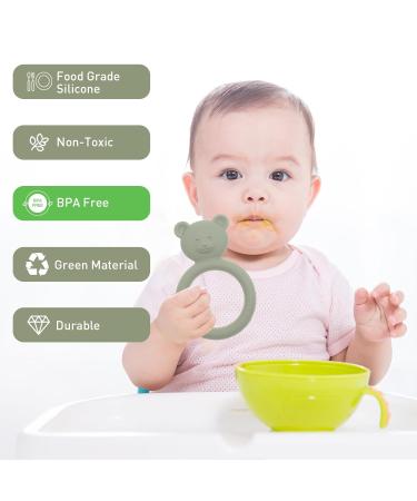 Meanus Bear-Shaped Silicone Teething Rings for Babies | BPA-Free Sand & Light Grey Toy - Buy Online on GoSupps.com