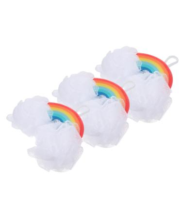 Housoutil 3pcs Rainbow Bath Sponge Pouf Bath Ball Infant Bath Sponge Exfoliating Bath Sponge Facial Sponges Shower Pouf Scrubber Exfoliating Sponge Baby Body Pu Sponge Bath Flower