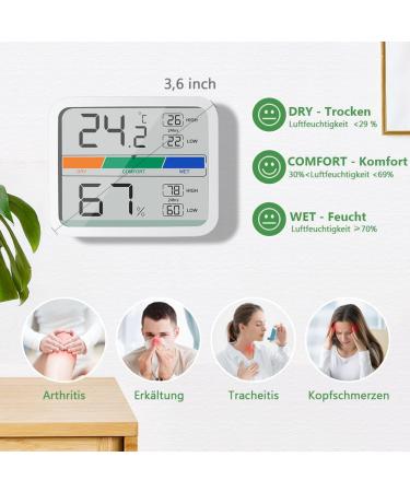 Liorque Digital Thermometer & Hygrometer - Accurate Mini Thermo-Hygrometer with Magnet Min/Max Records Battery Included - White - Buy Online on GoSupps.com