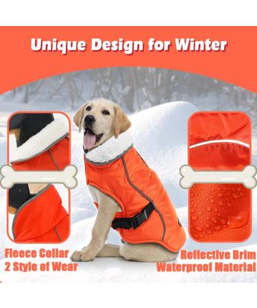 EMUST Waterproof Winter Dog Coat with Warm Fleece Lining | Orange | X-Large (S-3XL) - Buy Online on GoSupps.com