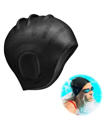 Bathing cap belonging to the hearing protection 3D bathing hood swimming cap waterproof women men girls swimming cap bath cap for swimmers swimming cap swimming cap for short and long hair (black)